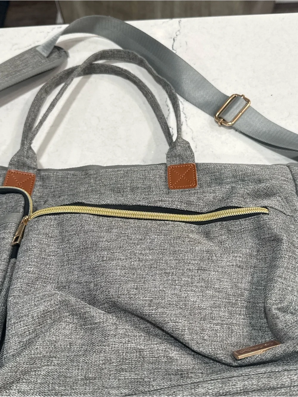 Rabjen Gray Multifunction Tote, Diaper Bag, Laptop, Shoulder Strap, Fits 15.6”